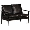 vidaXL 2人掛けソファ 本革＆アカシア材 ブラック