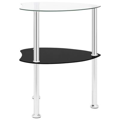 vidaXL 2段 サイドテーブル 透明＆ブラック 38x38x50cm 強化ガラス製
