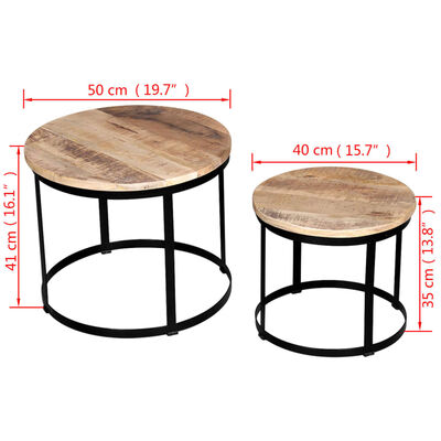 vidaXL コーヒーテーブル 2点セット マンゴー無垢材 (粗目) 丸型 40cm/50cm