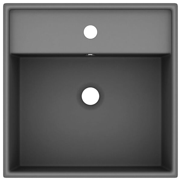 vidaXL 洗面器 角型 オーバーフロー付き マットダークグレー 41x41cm セラミック