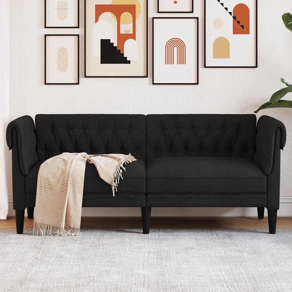 Chesterfield Sofa ブラック 2人掛け vidaXL チェスターフィールドソファ 2人掛け ブラックファブリック
