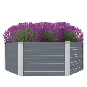 vidaXL レイズドガーデンプランター 129x129x45cm 亜鉛メッキ鋼製 グレー