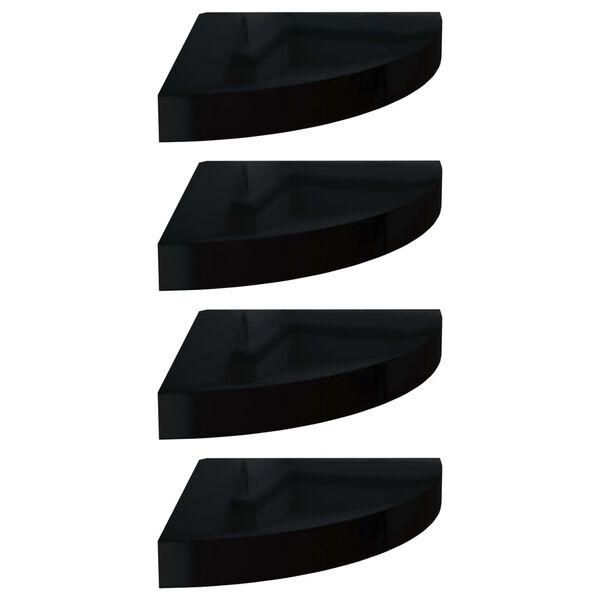 vidaXL フローティングコーナーシェルフ 4点 ハイグロスブラック 25x25x3.8cm MDF