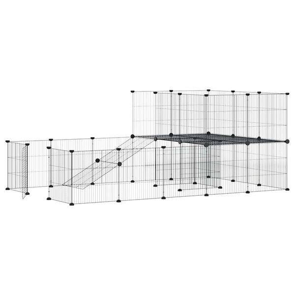 vidaXL ペットケージ パネル36枚 扉付き ブラック 35x35cm スチール