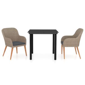 vidaXL ガーデンダイニングセット 3点 クッション付き ブラウン