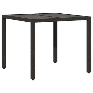vidaXL ガーデンテーブル ガラストップ付き 90x90x75 cm ポリラタン製 ブラック