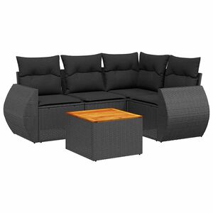vidaXL 屋外ソファ5点セット クッション付き ブラック ポリラタン製