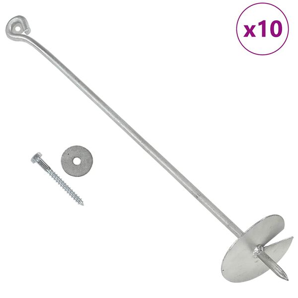 vidaXL アースアンカー 10点 10x60cm 亜鉛メッキ金属