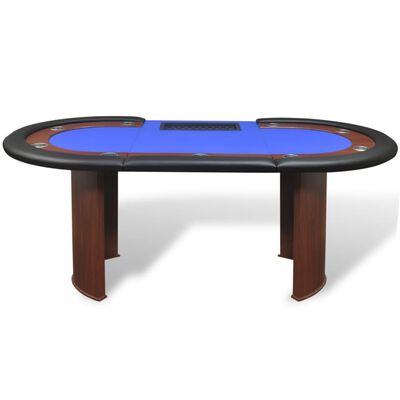 vidaXL 10人用ポーカーテーブル ディーラーエリア＆チップトレイ付き ブルー