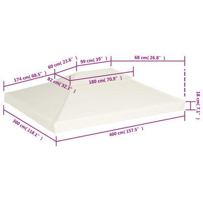 vidaXL ガゼボ カバー キャノピー 交換用 310g/m² クリーム ホワイト 3x4m