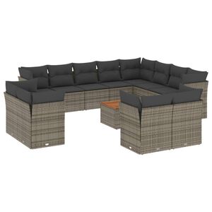 vidaXL ガーデンラウンジ13点セット クッション付き グレー ポリラタン製