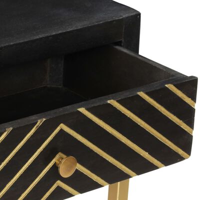 vidaXL コンソールテーブル 90x30x75cm マンゴー無垢材 ブラック＆ゴールド
