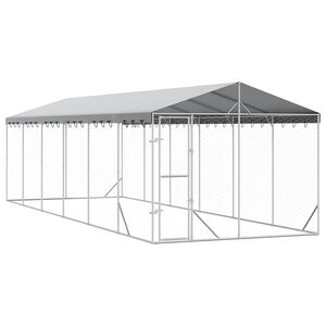 vidaXL 屋外犬小屋 屋根付き シルバー 3x9x2.5 m 亜鉛メッキ鋼製