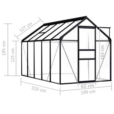 vidaXL 温室 アントラシート アルミ製 5.89 m²