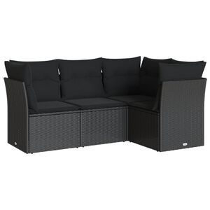 vidaXL 屋外ソファ4点セット クッション付き ブラック ポリラタン製
