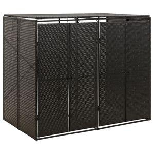 vidaXL ダブルホイールビン収納小屋 ブラック 140x80x117cm ポリラタン製