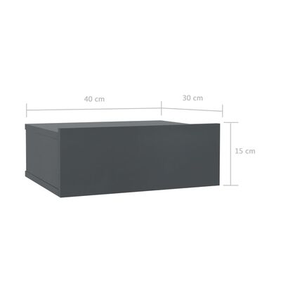 vidaXL 壁面取付型ナイトチェスト 灰色 40x30x15cm パーティクルボード