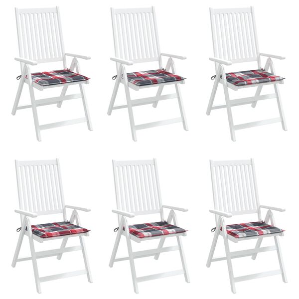 vidaXL ガーデンチェアクッション 6点 赤チェック柄 40x40x4cm オックスフォードファブリック