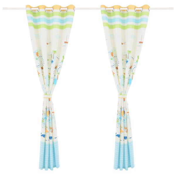 vidaXL 子供部屋 柄付き 遮光カーテン 2点 140x240cm 世界旅行