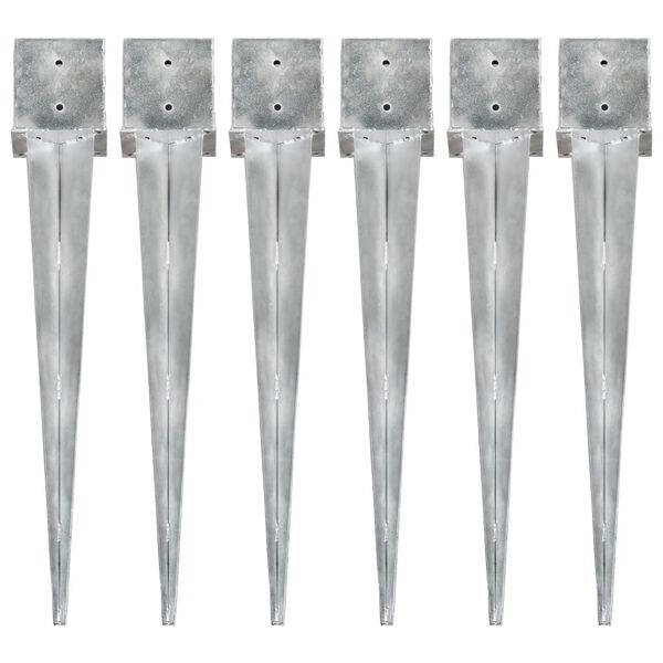 vidaXL グラウンドスパイク 6点 シルバー 14x14x91cm 亜鉛メッキ鋼製