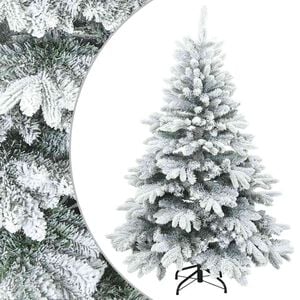 vidaXL 人工のヒンジ付きクリスマスツリー 雪のフロック スタンド付き ホワイト 120 cm PVC、PE、スチール