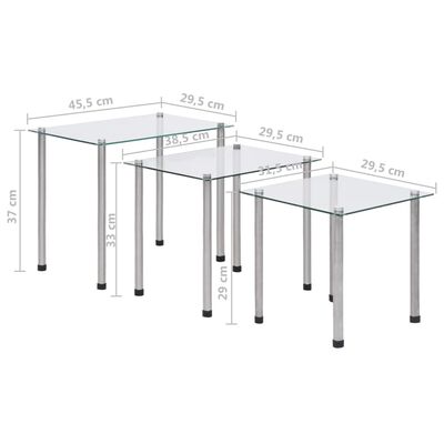 vidaXL ネスティングテーブル 3点 透明 強化ガラス製