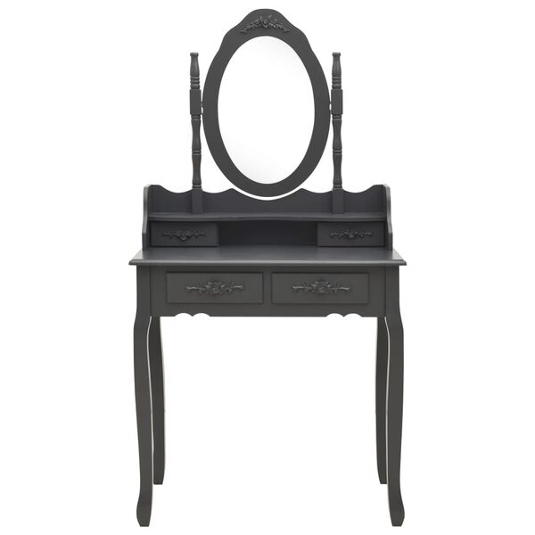 vidaXL ドレッシングテーブルセット スツール付き グレー 75x69x140cm 桐材