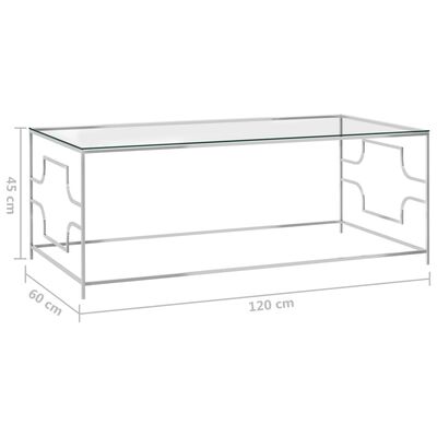 vidaXL コーヒーテーブル シルバー 120x60x45cm ステンレススチール＆ガラス製