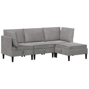 vidaXL リビングルーム家具セット クッション付き ストレージ付き 4 pcs ライトグレー ベルベット