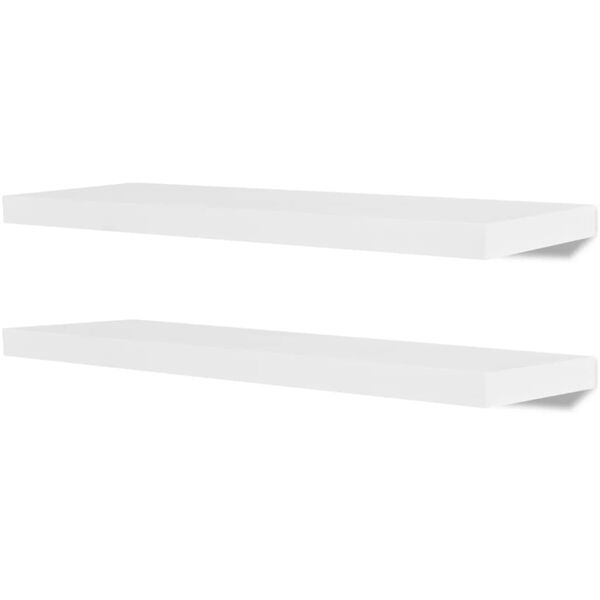 vidaXL 壁面取り付け棚 2点 ディスプレイシェルフ 本/DVD収納 ホワイト MDF製