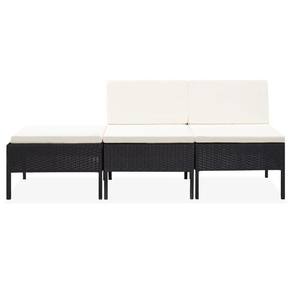 vidaXL ガーデンラウンジ3点セット クッション付き ポリラタン製 ブラック