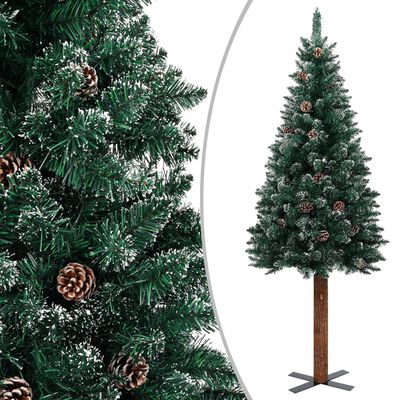 vidaXL スリム型 クリスマスツリー 天然木材＆白い雪 グリーン 180cm
