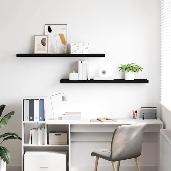 vidaXL フローティングウォールシェルフ 2点 ブラック 120x23.5x3.8cm MDF