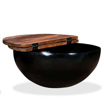 vidaXL コーヒーテーブル 無垢の再生木材 ブラック ボウル型