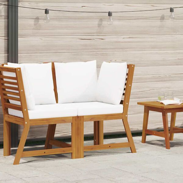 vidaXL コーナーソファセクション クリームクッション付き アカシア無垢材