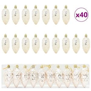 vidaXL クリスマス松ぼっくりボール 40 個 LED シャンパン 4 x 9 cm プラスチック