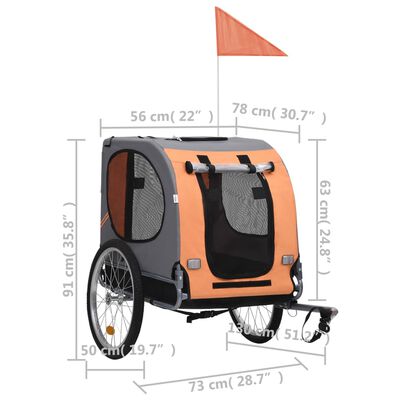 vidaXL 自転車用ペットトレーラー オレンジ＆グレー