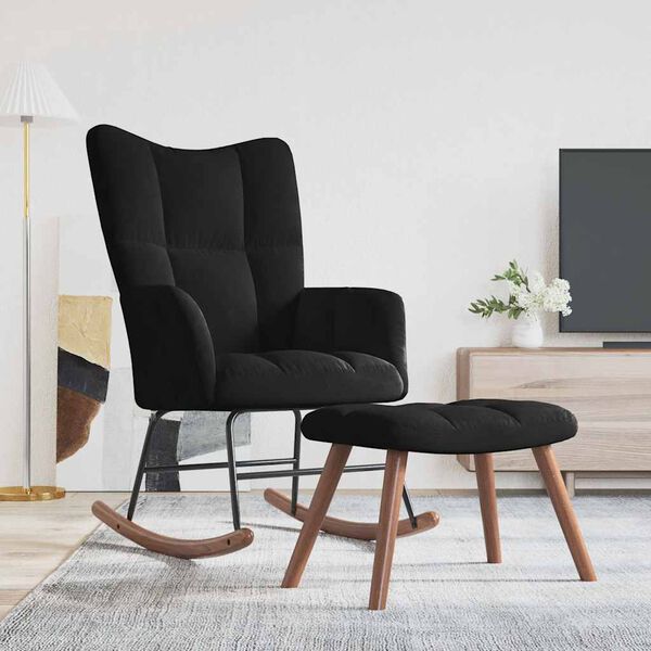 vidaXL ロッキングチェア スツール付 ブラック ベルベット