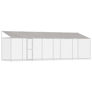 vidaXL 屋根付き犬用ケージ シルバー 800 x 200 x 256 cm スチールとPE