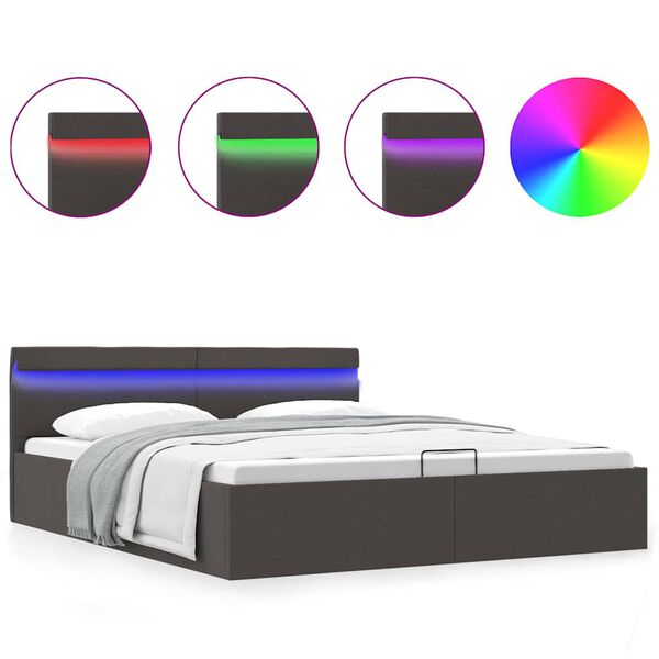 vidaXL 油圧式収納ベッドフレーム LEDライト付き ダークグレー 布製 160x200cm