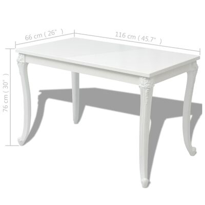 vidaXL ダイニングテーブル 116x66x76cm ハイグロスホワイト