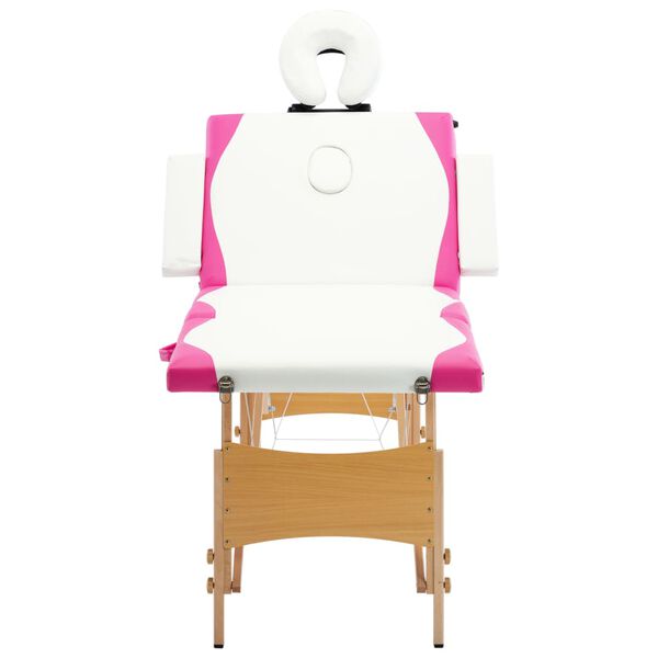 vidaXL 折りたたみ式マッサージテーブル 四つ折り 木製 ホワイト＆ピンク
