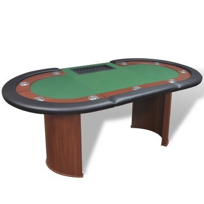 vidaXL 10人用ポーカーテーブル ディーラーエリア＆チップトレイ付き グリーン