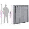vidaXL ワードローブ コンパートメント＆吊り下げ棒付き 150x45x175cm 布製 グレー