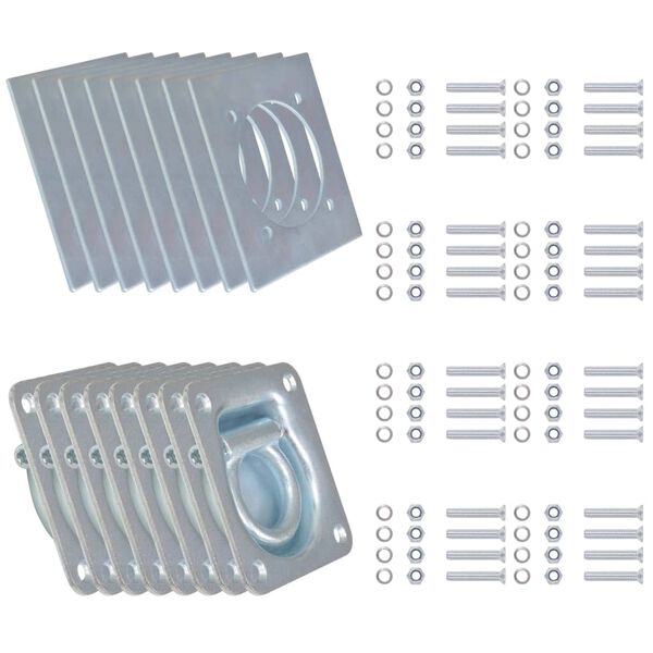 vidaXL トレーラー用 ラッシングリング 亜鉛メッキ鋼製 8点 2000kg