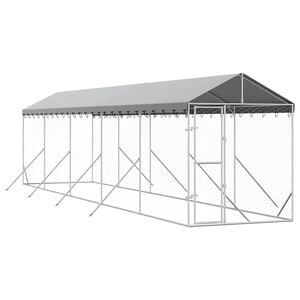 vidaXL 屋外犬小屋 屋根付き シルバー 2x10x2.5 m 亜鉛メッキ鋼製
