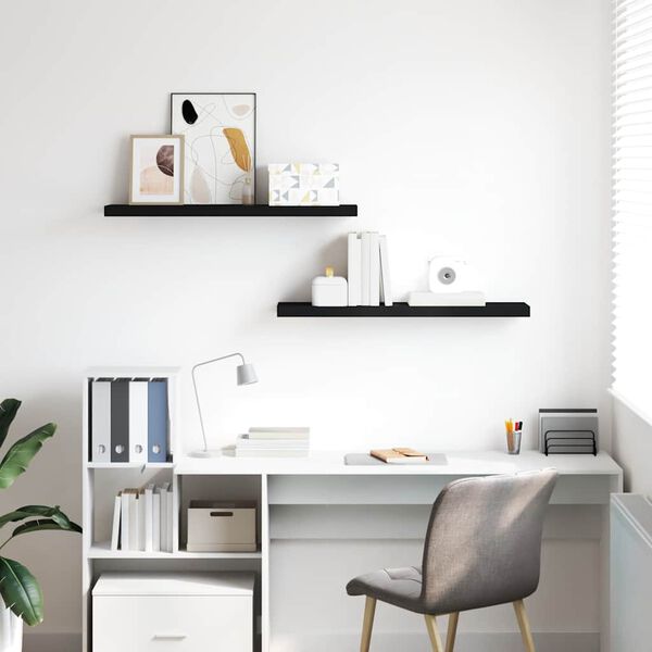 vidaXL フローティングウォールシェルフ 2点 ブラック 90x23.5x3.8cm MDF