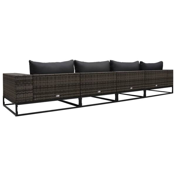 vidaXL ガーデンソファ4点セット クッション付き ポリラタン製 グレー