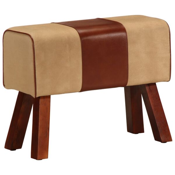 vidaXL ジム用 体操ベンチ 58cm ブラウン 本革＆マンゴー無垢材