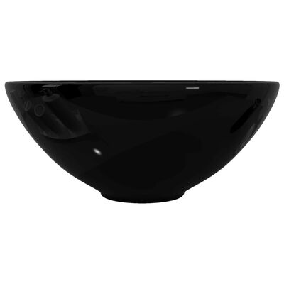 vidaXL バスルーム用 陶器製 洗面ボウル 丸型 ブラック